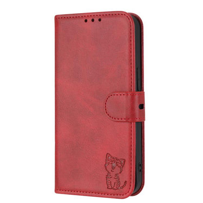 For Google Pixel 10 / 10 Pro Embossed Happy Cat Pattern Flip Leather Phone Case(Red) - Google Cases by buy2fix | Online Shopping UK | buy2fix