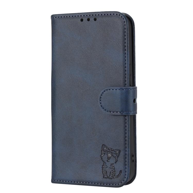 For Google Pixel 10 / 10 Pro Embossed Happy Cat Pattern Flip Leather Phone Case(Blue) - Google Cases by buy2fix | Online Shopping UK | buy2fix