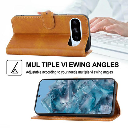 For Google Pixel 10 / 10 Pro Embossed Happy Cat Pattern Flip Leather Phone Case(Yellow) - Google Cases by buy2fix | Online Shopping UK | buy2fix