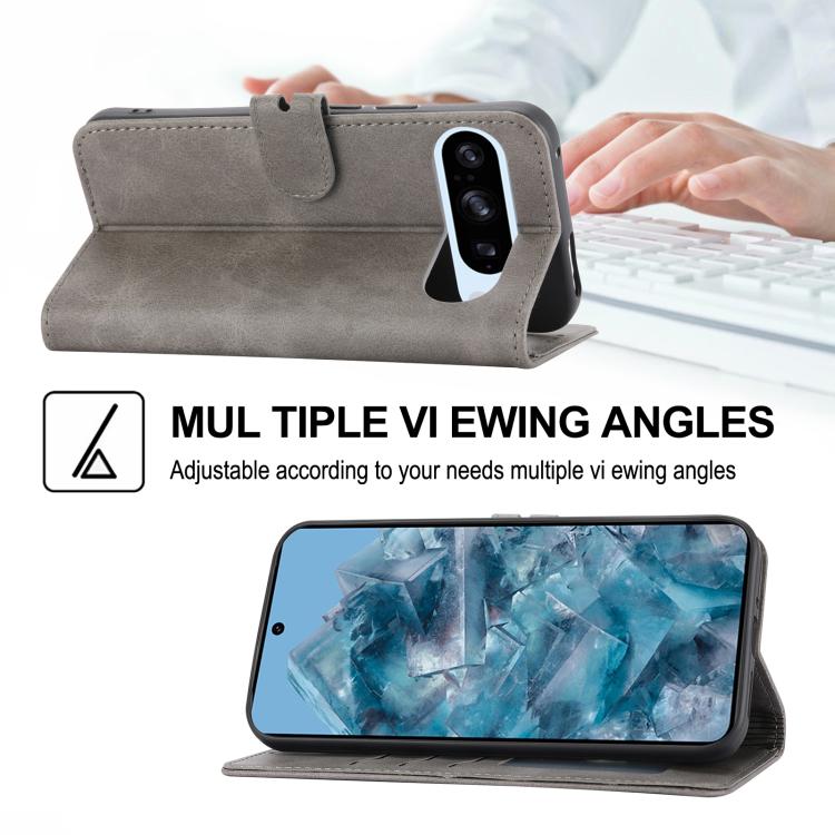 For Google Pixel 10 / 10 Pro Embossed Happy Cat Pattern Flip Leather Phone Case(Grey) - Google Cases by buy2fix | Online Shopping UK | buy2fix