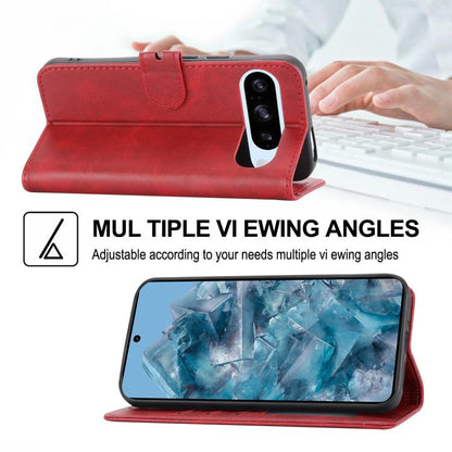 For Google Pixel 10 Pro XL Embossed Happy Cat Pattern Flip Leather Phone Case(Red) - Google Cases by buy2fix | Online Shopping UK | buy2fix