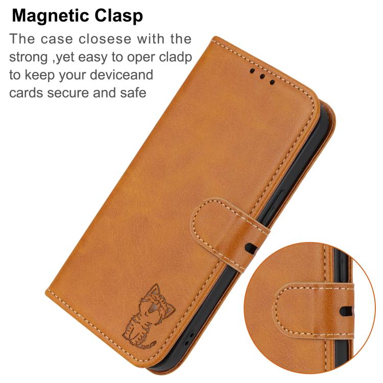 For Google Pixel 10 Pro XL Embossed Happy Cat Pattern Flip Leather Phone Case(Yellow) - Google Cases by buy2fix | Online Shopping UK | buy2fix