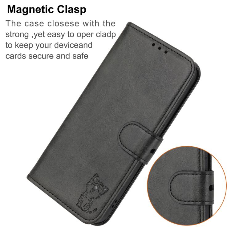For Google Pixel 10 Pro XL Embossed Happy Cat Pattern Flip Leather Phone Case(Black) - Google Cases by buy2fix | Online Shopping UK | buy2fix