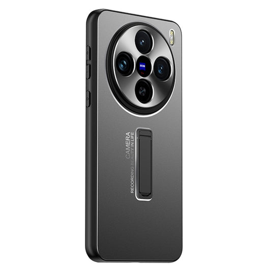 For vivo X100 Frosted Metal Hybrid TPU Holder Phone Case(Black) - vivo Cases by imak | Online Shopping UK | buy2fix