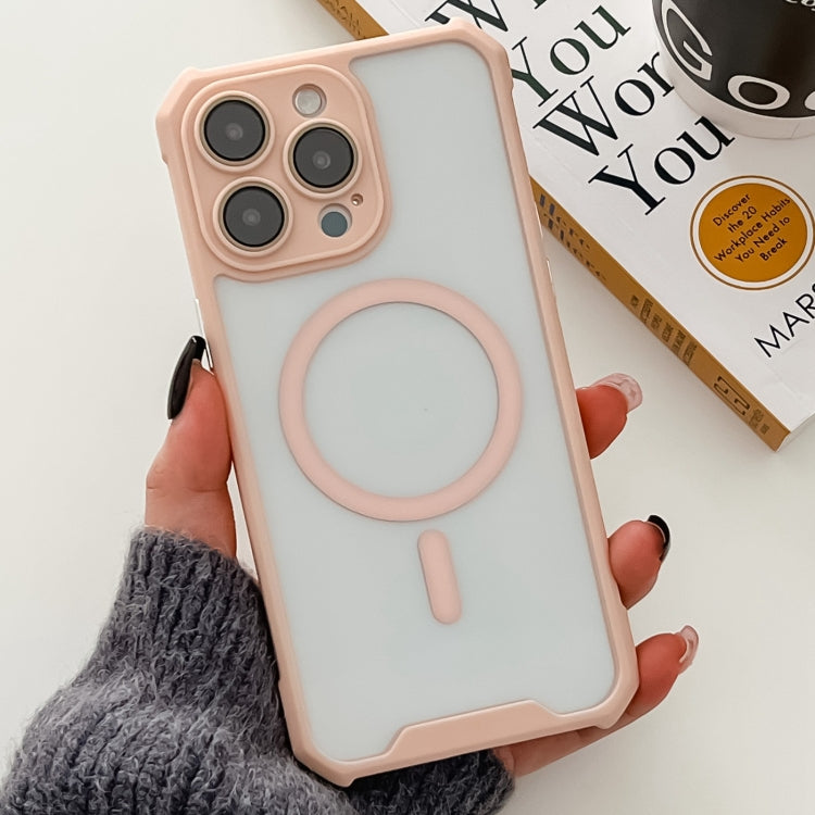 For iPhone 12 Pro Max Colorful Two-Color Lens Film MagSafe Magnetic Horn Acrylic+TPU Case(Pink) by buy2fix
