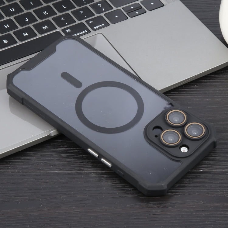 For iPhone 16 Pro Max Colorful Two-Color Lens Film MagSafe Magnetic Horn Acrylic+TPU Case(Black) by buy2fix