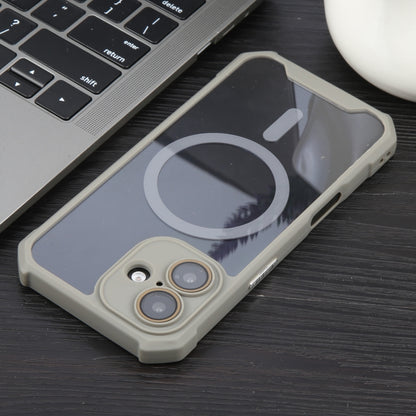 For iPhone 16 Plus Colorful Two-Color Lens Film MagSafe Magnetic Horn Acrylic+TPU Case(Grey) - iPhone 16 Plus Cases by buy2fix | Online Shopping UK | buy2fix