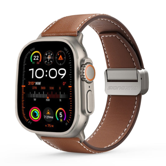 For Apple Watch Ultra 49mm DUX DUCIS YA Series Magnetic Buckle Genuine Leather Watch Band(Brown) by DUX DUCIS