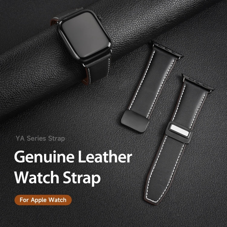 For Apple Watch Series 8 45mm DUX DUCIS YA Series Magnetic Buckle Genuine Leather Watch Band(Black) by DUX DUCIS