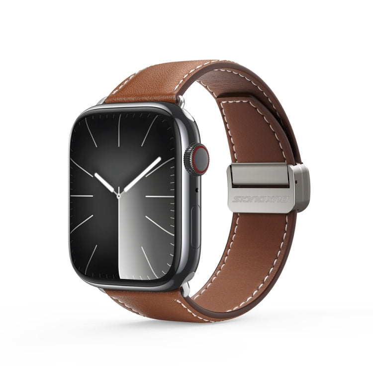 For Apple Watch SE 2022 44mm DUX DUCIS YA Series Magnetic Buckle Genuine Leather Watch Band(Brown) by DUX DUCIS
