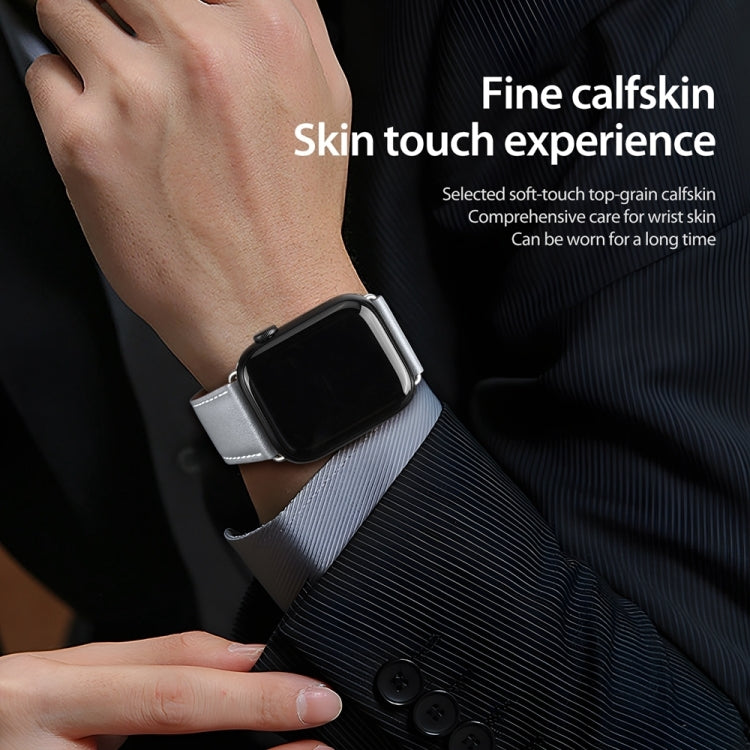 For Apple Watch Series 7 41mm DUX DUCIS YA Series Magnetic Buckle Genuine Leather Watch Band(Grey) by DUX DUCIS