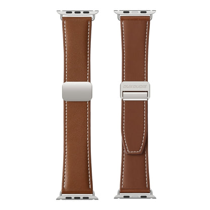 For Apple Watch Series 7 45mm DUX DUCIS YA Series Magnetic Buckle Genuine Leather Watch Band(Brown) by DUX DUCIS