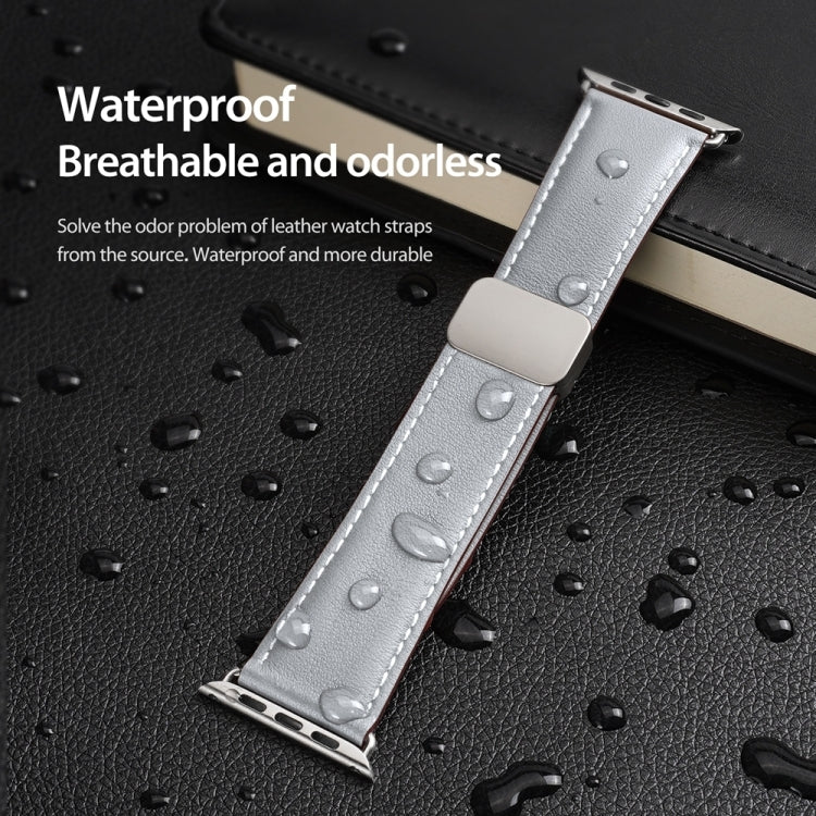 For Apple Watch Series 7 45mm DUX DUCIS YA Series Magnetic Buckle Genuine Leather Watch Band(Grey) by DUX DUCIS