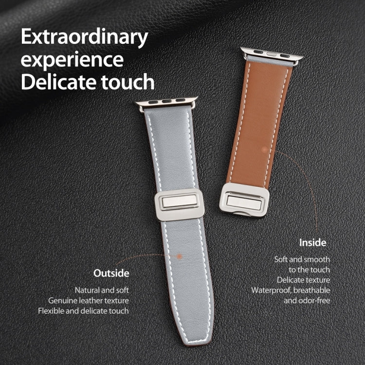 For Apple Watch Series 3 42mm DUX DUCIS YA Series Magnetic Buckle Genuine Leather Watch Band(Grey) by DUX DUCIS