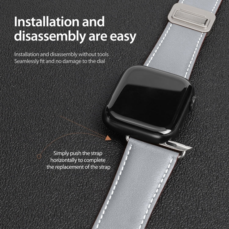 For Apple Watch Series 3 42mm DUX DUCIS YA Series Magnetic Buckle Genuine Leather Watch Band(Grey) by DUX DUCIS