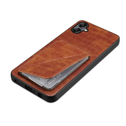 For Samsung Galaxy A05 Denior Imitation Crocodile Leather Back Phone Case with Holder(Brown) - Galaxy Phone Cases by Denior | Online Shopping UK | buy2fix