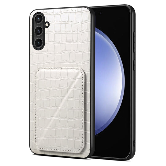 For Samsung Galaxy S23 FE 5G Denior Imitation Crocodile Leather Back Phone Case with Holder(White)