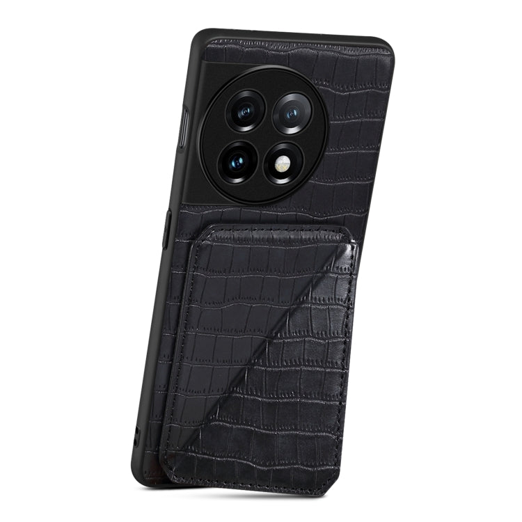 For OPPO K11 / OnePlus Nord CE3 5G Denior Imitation Crocodile Leather Back Phone Case with Holder(Black) - OnePlus Cases by Denior | Online Shopping UK | buy2fix