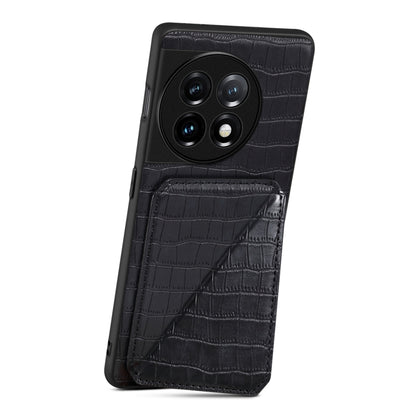 For OPPO K11 / OnePlus Nord CE3 5G Denior Imitation Crocodile Leather Back Phone Case with Holder(Black) - OnePlus Cases by Denior | Online Shopping UK | buy2fix