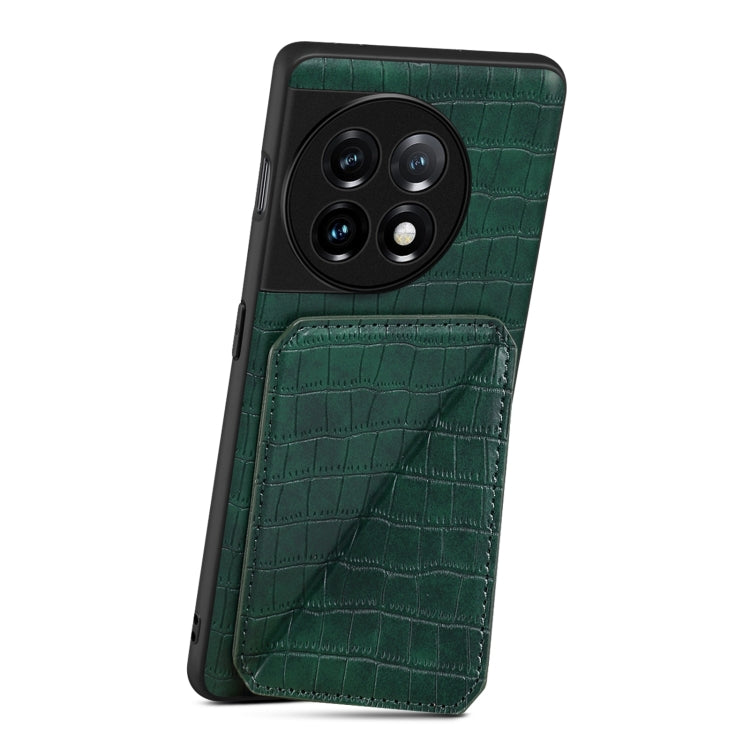 For OnePlus 11 5G Denior Imitation Crocodile Leather Back Phone Case with Holder(Green) - OnePlus Cases by Denior | Online Shopping UK | buy2fix