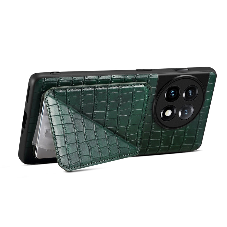For OnePlus 11 5G Denior Imitation Crocodile Leather Back Phone Case with Holder(Green) - OnePlus Cases by Denior | Online Shopping UK | buy2fix