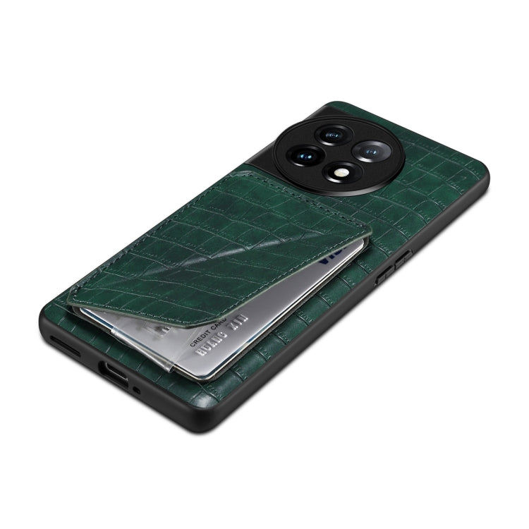 For OnePlus 11 5G Denior Imitation Crocodile Leather Back Phone Case with Holder(Green) - OnePlus Cases by Denior | Online Shopping UK | buy2fix