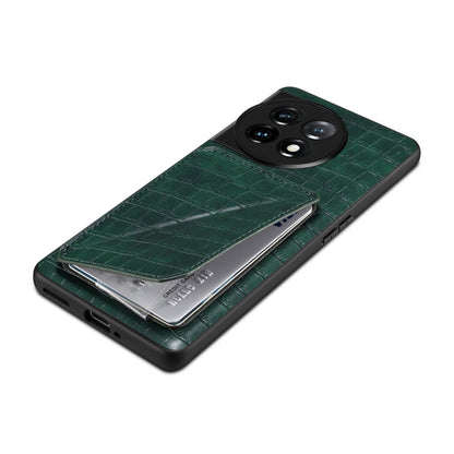 For OnePlus 11 5G Denior Imitation Crocodile Leather Back Phone Case with Holder(Green) - OnePlus Cases by Denior | Online Shopping UK | buy2fix