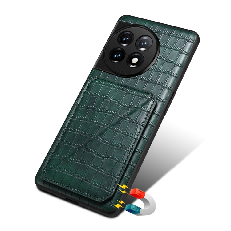 For OnePlus 11 5G Denior Imitation Crocodile Leather Back Phone Case with Holder(Green) - OnePlus Cases by Denior | Online Shopping UK | buy2fix