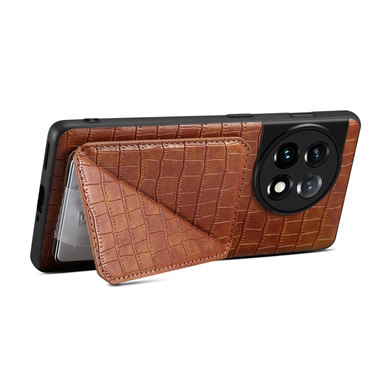 For OnePlus 11 5G Denior Imitation Crocodile Leather Back Phone Case with Holder(Brown) - OnePlus Cases by Denior | Online Shopping UK | buy2fix
