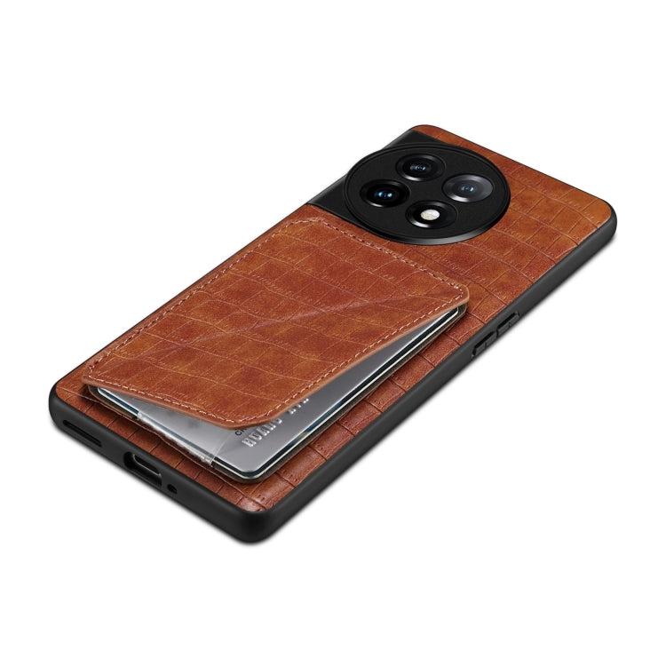 For OnePlus 11 5G Denior Imitation Crocodile Leather Back Phone Case with Holder(Brown) - OnePlus Cases by Denior | Online Shopping UK | buy2fix
