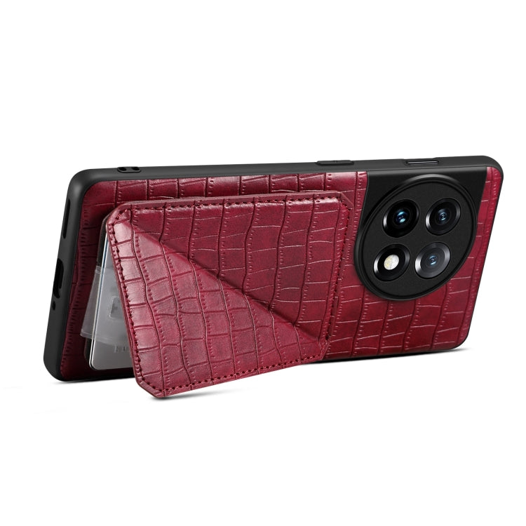 For OnePlus 11 5G Denior Imitation Crocodile Leather Back Phone Case with Holder(Rose Red) - OnePlus Cases by Denior | Online Shopping UK | buy2fix