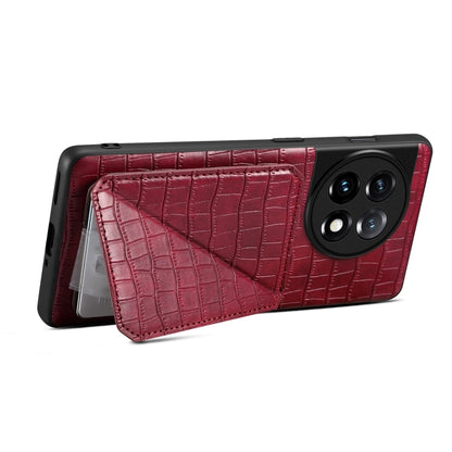 For OnePlus 11 5G Denior Imitation Crocodile Leather Back Phone Case with Holder(Rose Red) - OnePlus Cases by Denior | Online Shopping UK | buy2fix