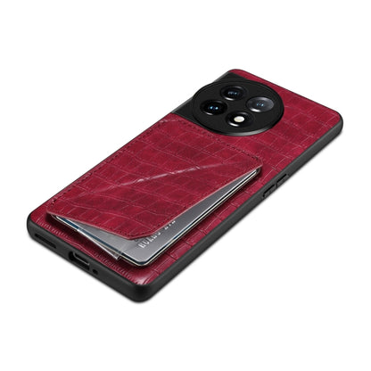For OnePlus 11 5G Denior Imitation Crocodile Leather Back Phone Case with Holder(Rose Red) - OnePlus Cases by Denior | Online Shopping UK | buy2fix