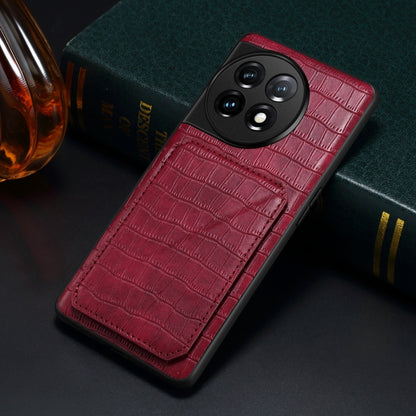 For OnePlus 11 5G Denior Imitation Crocodile Leather Back Phone Case with Holder(Rose Red) - OnePlus Cases by Denior | Online Shopping UK | buy2fix