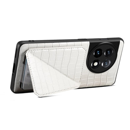 For OnePlus 11 5G Denior Imitation Crocodile Leather Back Phone Case with Holder(White) - OnePlus Cases by Denior | Online Shopping UK | buy2fix