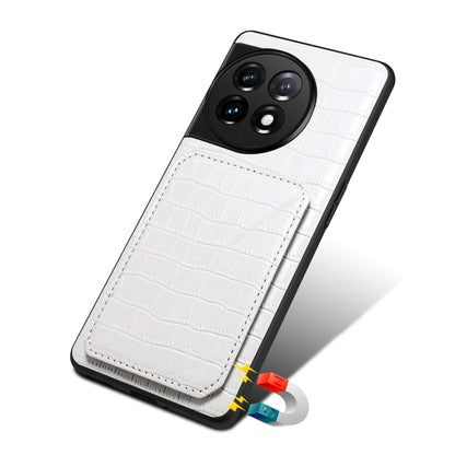 For OnePlus 11 5G Denior Imitation Crocodile Leather Back Phone Case with Holder(White) - OnePlus Cases by Denior | Online Shopping UK | buy2fix