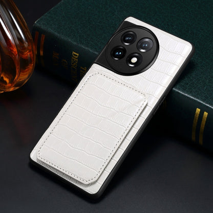 For OnePlus 11 5G Denior Imitation Crocodile Leather Back Phone Case with Holder(White) - OnePlus Cases by Denior | Online Shopping UK | buy2fix