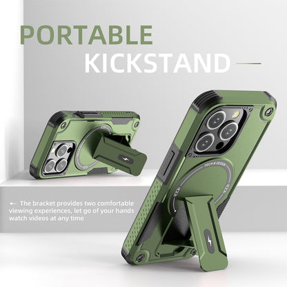 For iPhone 15 Pro Armor Magsafe Holder PC Hybrid TPU Phone Case(Army Green) - iPhone 15 Pro Cases by buy2fix | Online Shopping UK | buy2fix
