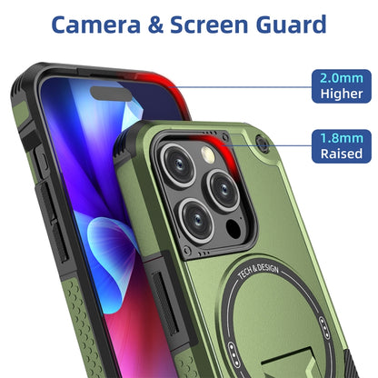 For iPhone 15 Pro Armor Magsafe Holder PC Hybrid TPU Phone Case(Army Green) - iPhone 15 Pro Cases by buy2fix | Online Shopping UK | buy2fix