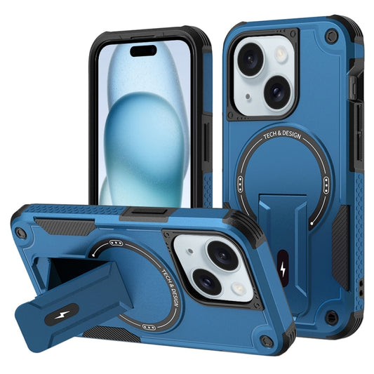 For iPhone 15 Armor Magsafe Holder PC Hybrid TPU Phone Case(Dark Blue) - iPhone 15 Cases by buy2fix | Online Shopping UK | buy2fix