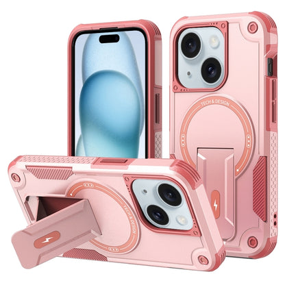 For iPhone 15 Armor Magsafe Holder PC Hybrid TPU Phone Case(Pink) - iPhone 15 Cases by buy2fix | Online Shopping UK | buy2fix