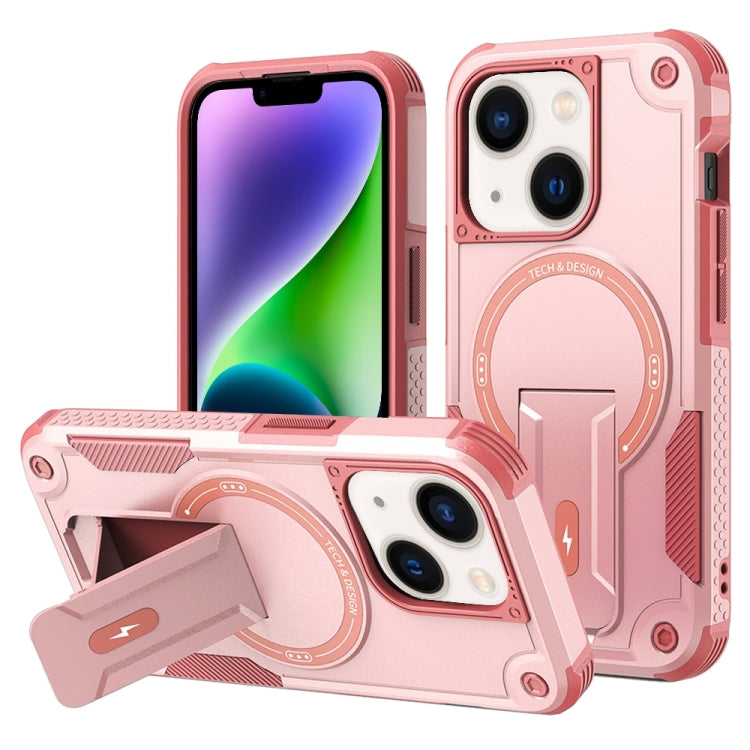 For iPhone 14 Armor Magsafe Holder PC Hybrid TPU Phone Case(Pink) by buy2fix