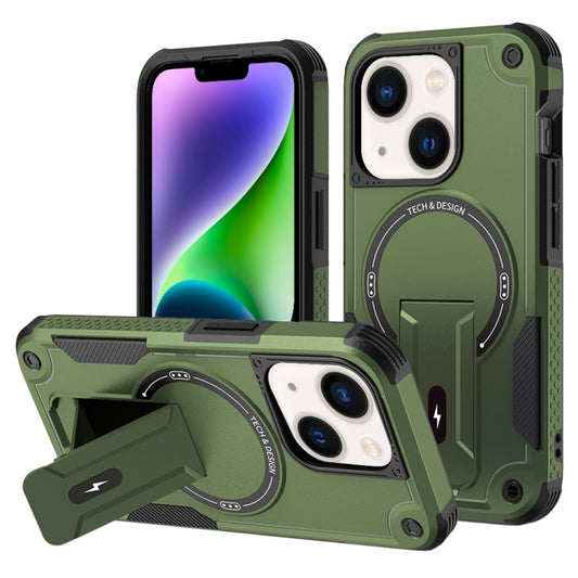 For iPhone 14 Armor Magsafe Holder PC Hybrid TPU Phone Case(Army Green) by buy2fix