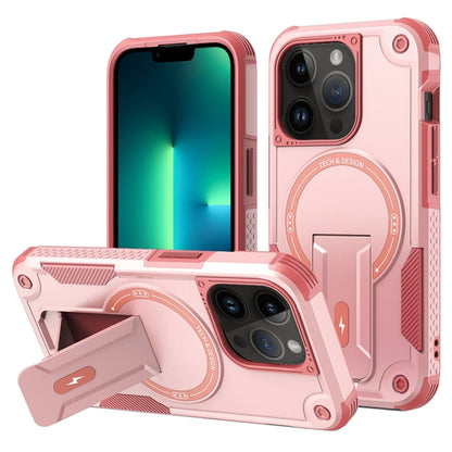 For iPhone 13 Pro Max Armor Magsafe Holder PC Hybrid TPU Phone Case(Pink) by buy2fix