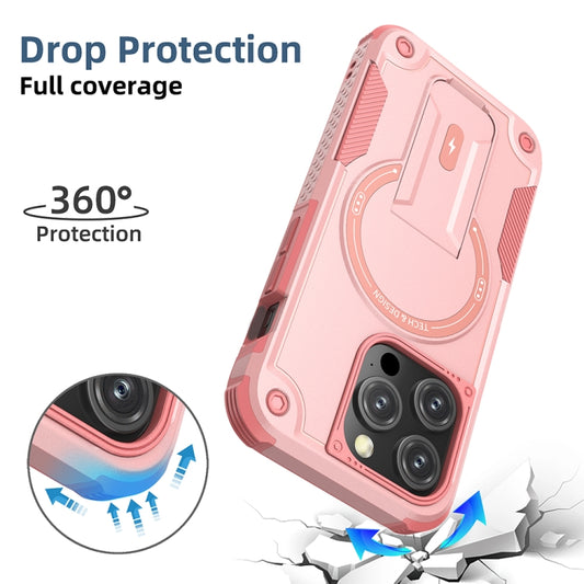 For iPhone 13 Pro Max Armor Magsafe Holder PC Hybrid TPU Phone Case(Pink) by buy2fix