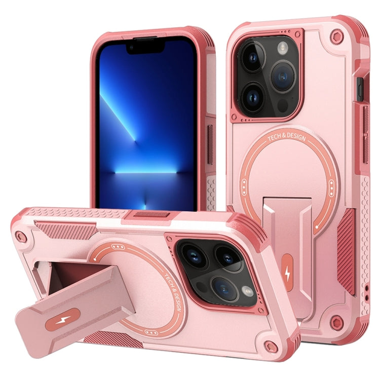 For iPhone 13 Pro Armor Magsafe Holder PC Hybrid TPU Phone Case(Pink) by buy2fix