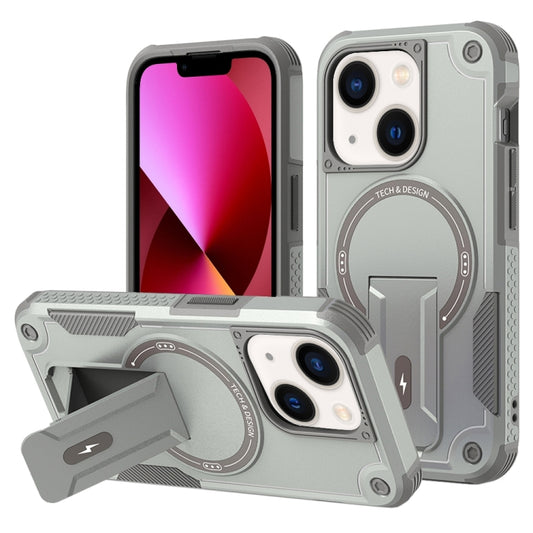 For iPhone 13 Armor Magsafe Holder PC Hybrid TPU Phone Case(Grey) - iPhone 13 Cases by buy2fix | Online Shopping UK | buy2fix