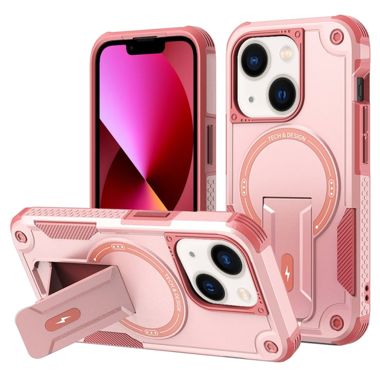 For iPhone 13 Armor Magsafe Holder PC Hybrid TPU Phone Case(Pink) by buy2fix