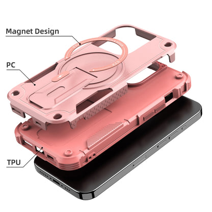 For iPhone 13 Armor Magsafe Holder PC Hybrid TPU Phone Case(Pink) by buy2fix