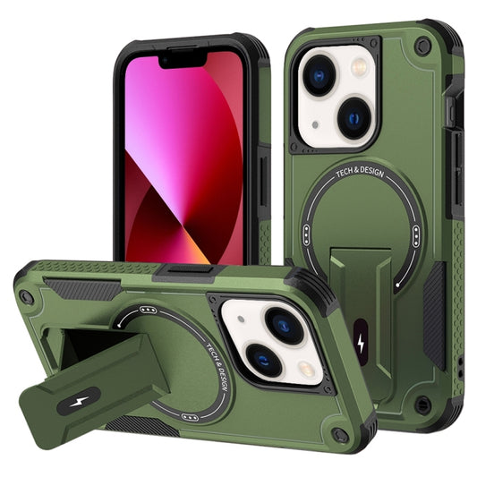 For iPhone 13 Armor Magsafe Holder PC Hybrid TPU Phone Case(Army Green) - iPhone 13 Cases by buy2fix | Online Shopping UK | buy2fix